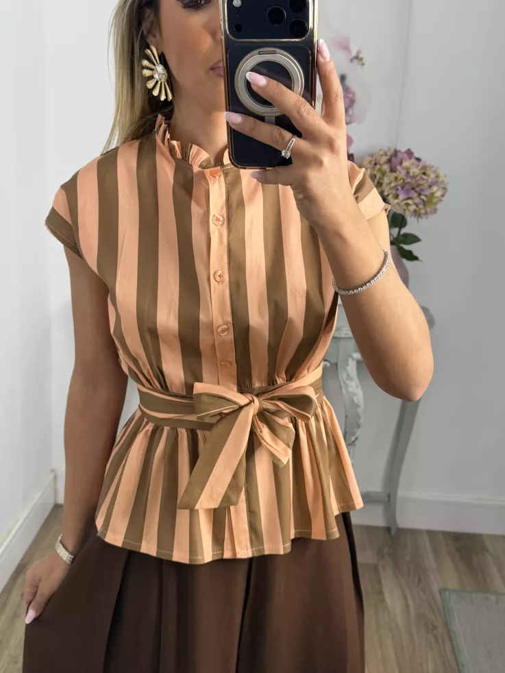 Blusa Ordinari choco y naranja