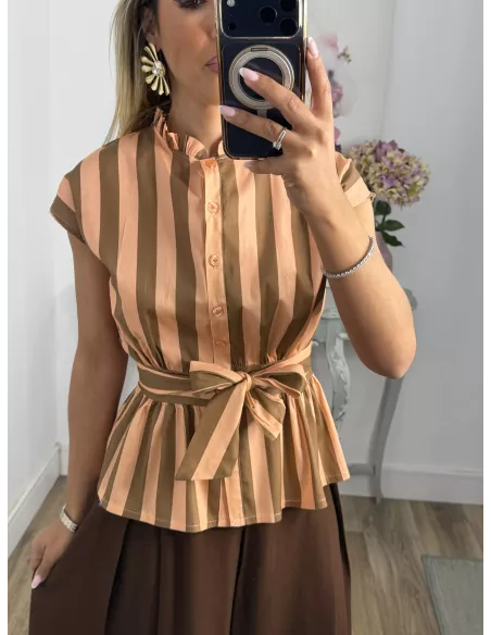 Blusa Ordinari choco y naranja