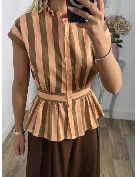 Blusa Ordinari choco y naranja