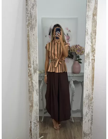 Blusa Ordinari choco y naranja