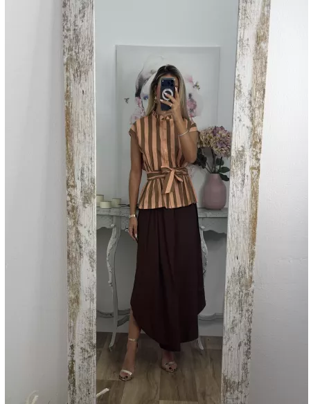 Blusa Ordinari choco y naranja