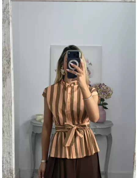 Blusa Ordinari choco y naranja