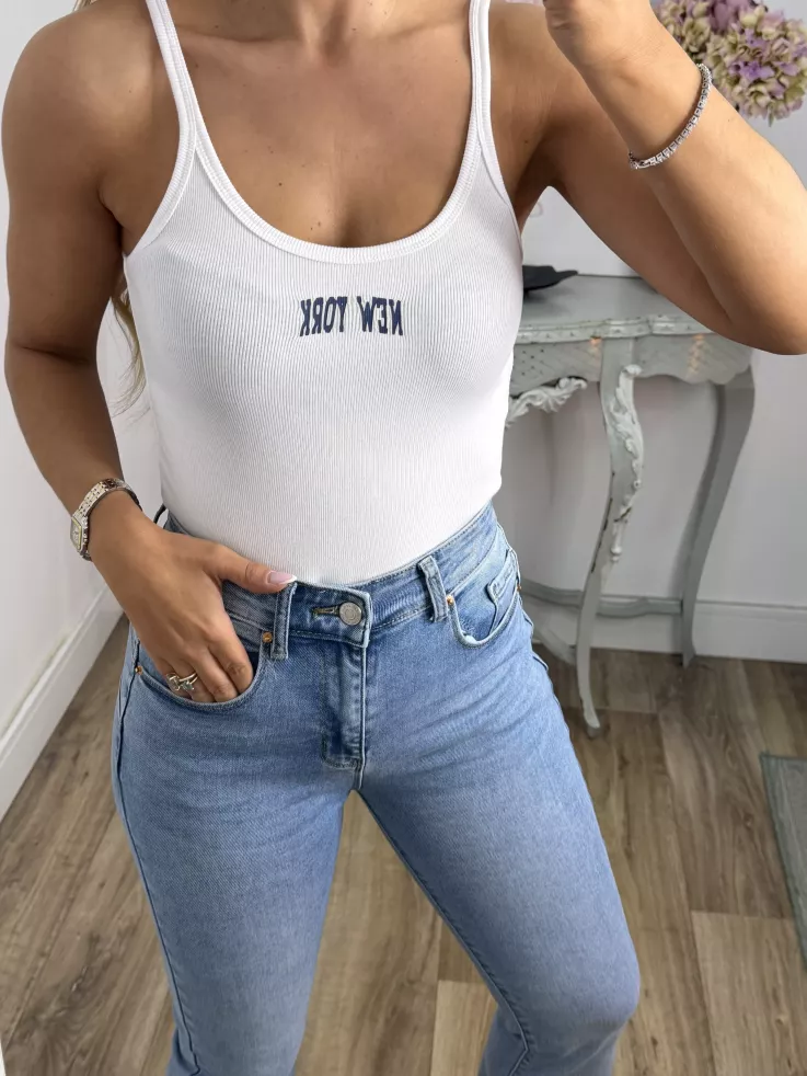 Camiseta canalé New York blanca