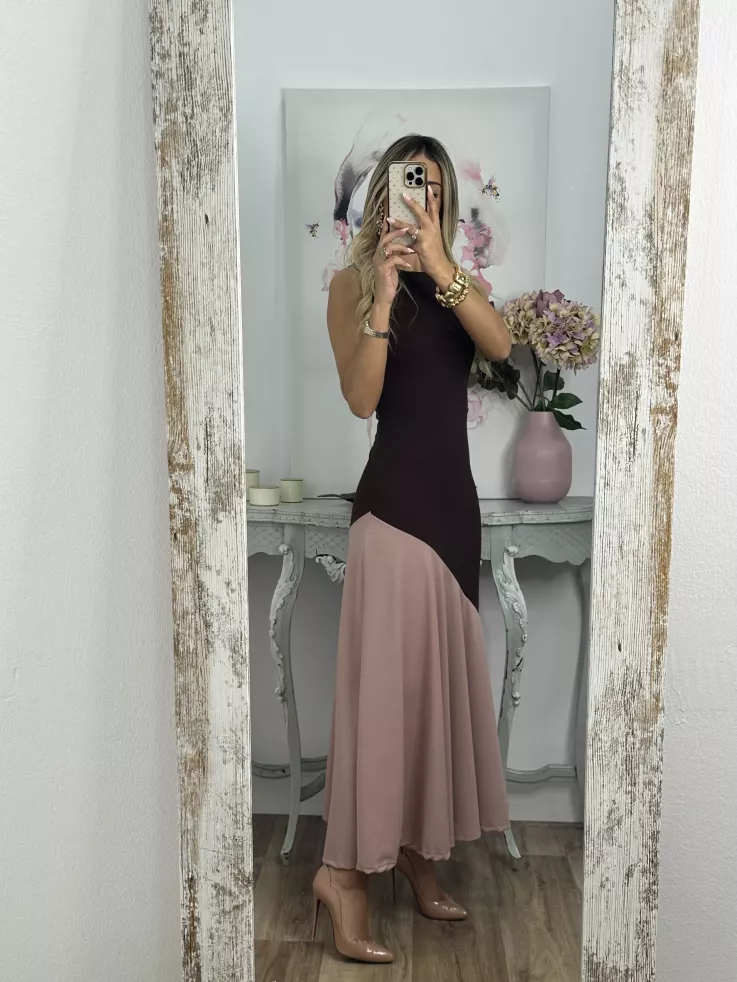 Vestido Jerez choco y rosa