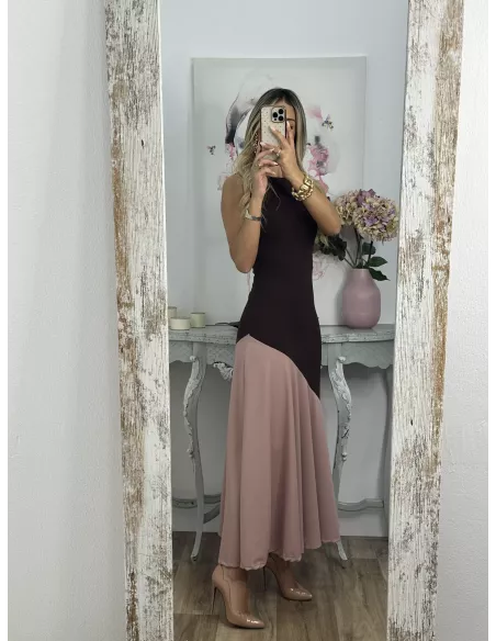 Vestido Jerez choco y rosa