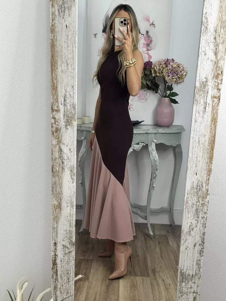 Vestido Jerez choco y rosa