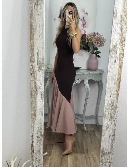Vestido Jerez choco y rosa