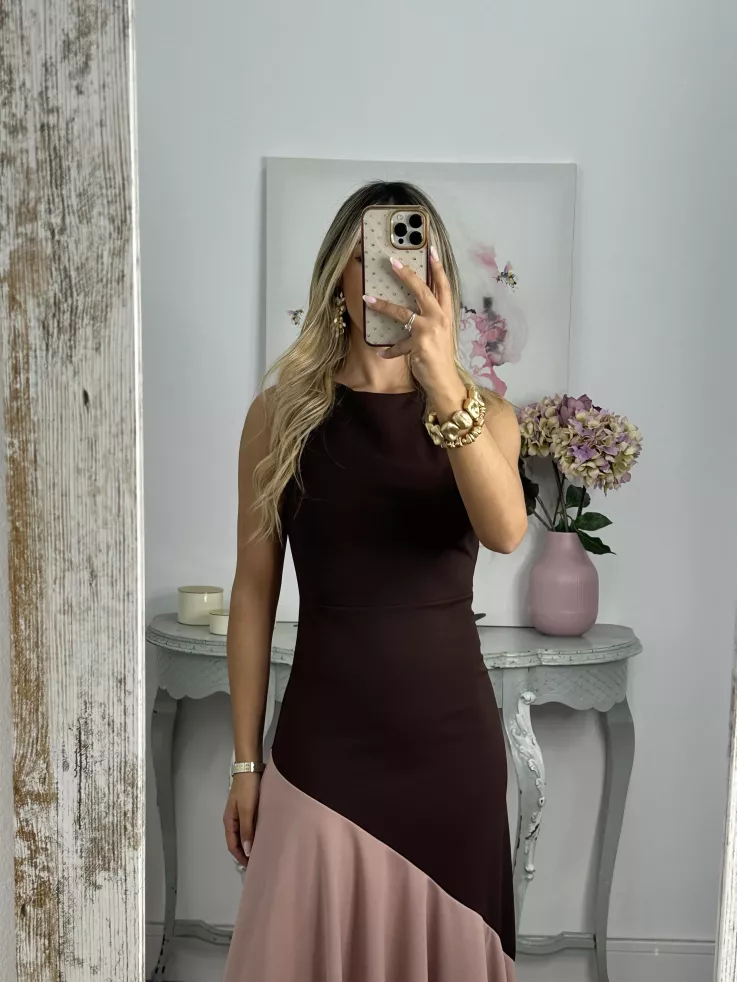 Vestido Jerez choco y rosa