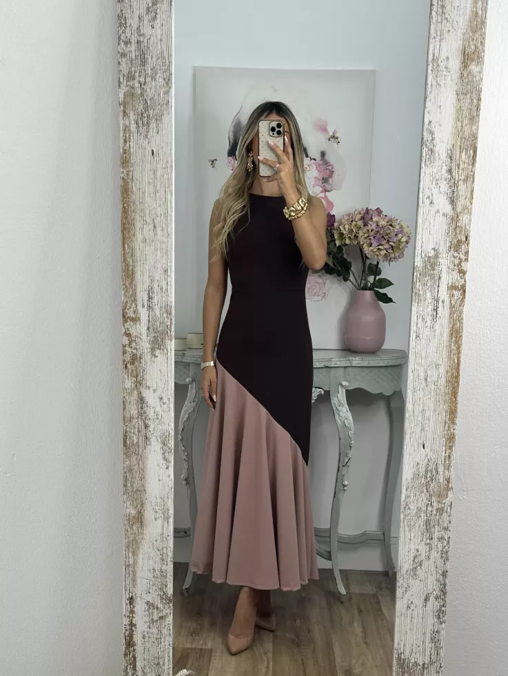 Vestido Jerez choco y rosa