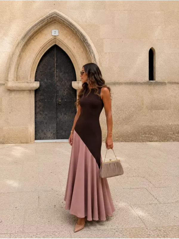 Vestido Jerez choco y rosa