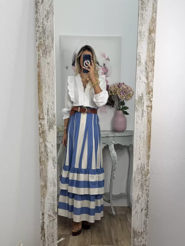 Falda Gala de rayas celeste