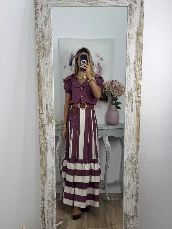 Falda Gala de rayas Burdeos