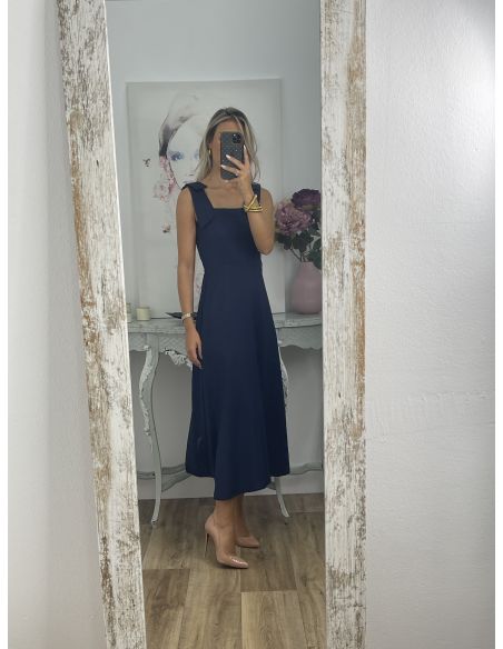 Vestido azul marino con tiranta lazo