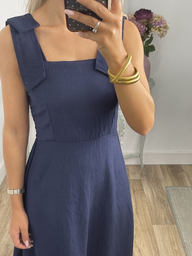 Vestido azul marino con tiranta lazo