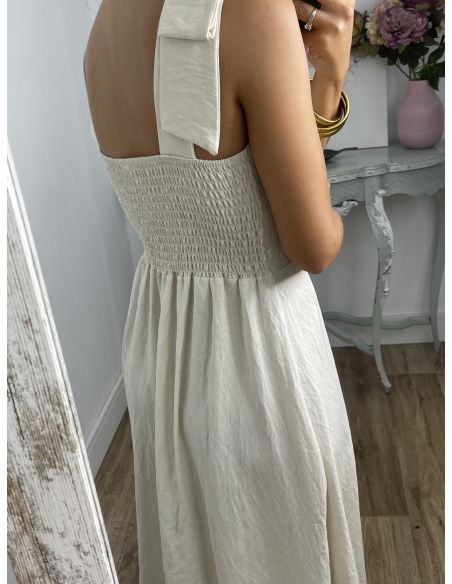 Vestido beige con tiranta lazo