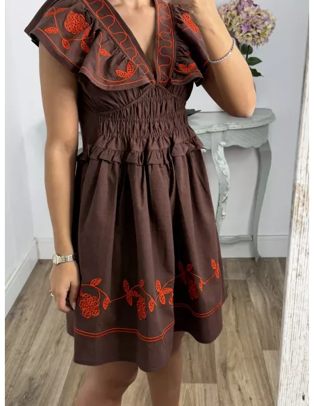 Vestido Dafne bordado choco