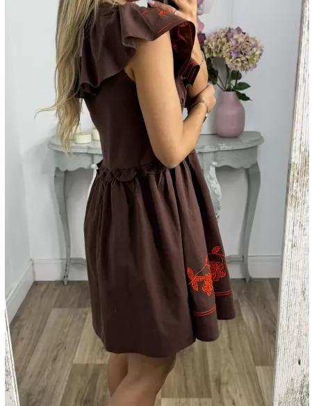 Vestido Dafne bordado choco