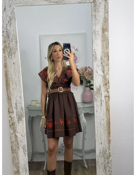 Vestido Dafne bordado choco