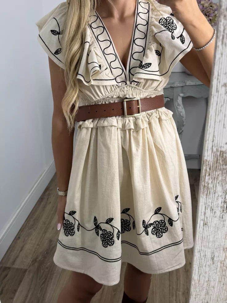 Vestido Dafne beige bordado