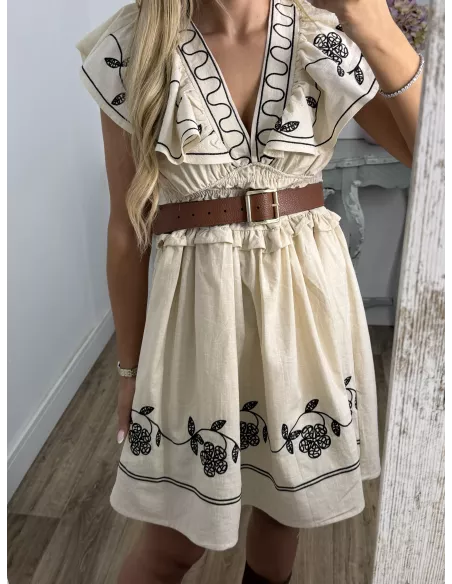 Vestido Dafne beige bordado