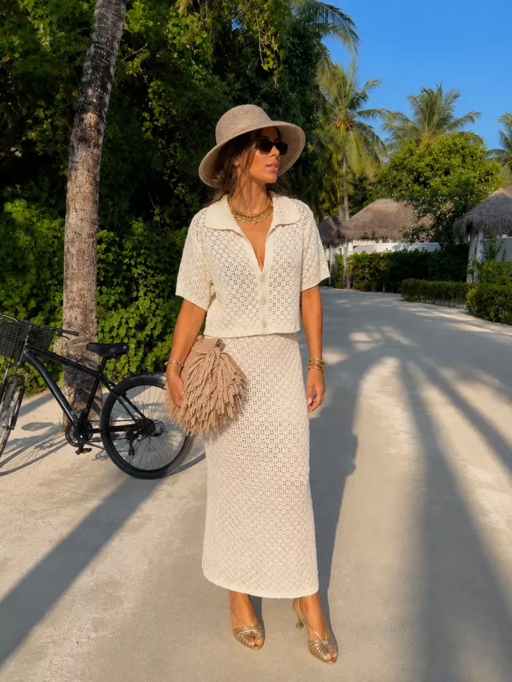 Conjunto Karen de hilo beige