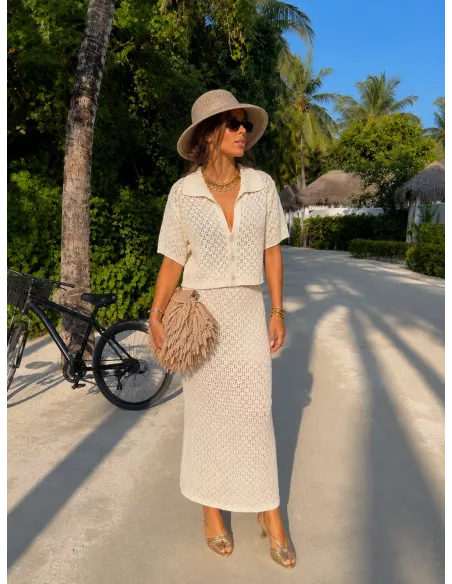 Conjunto Karen de hilo beige