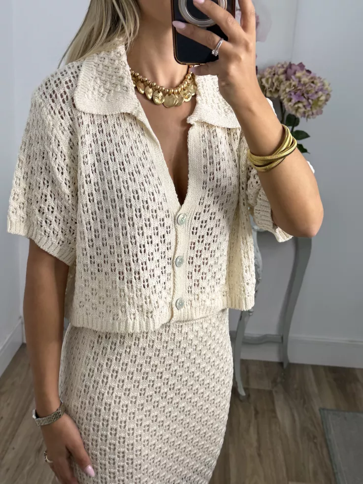 Conjunto Karen de hilo beige