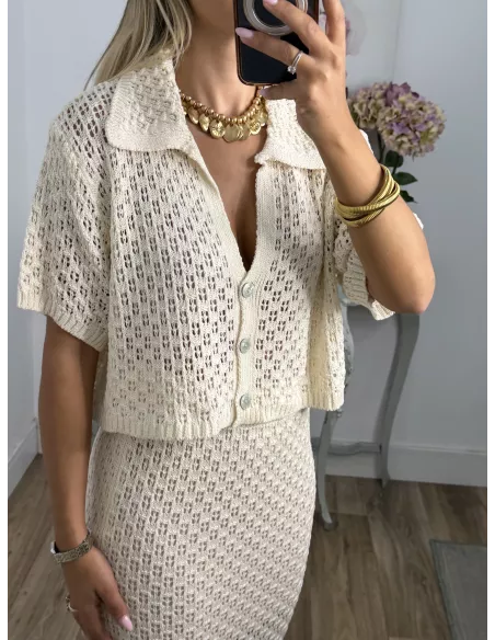 Conjunto Karen de hilo beige