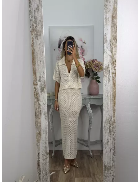 Conjunto Karen de hilo beige