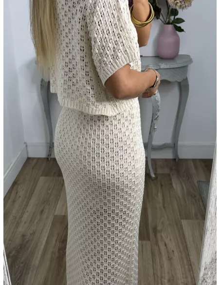 Conjunto Karen de hilo beige