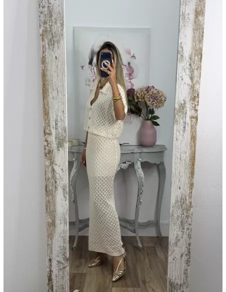 Conjunto Karen de hilo beige