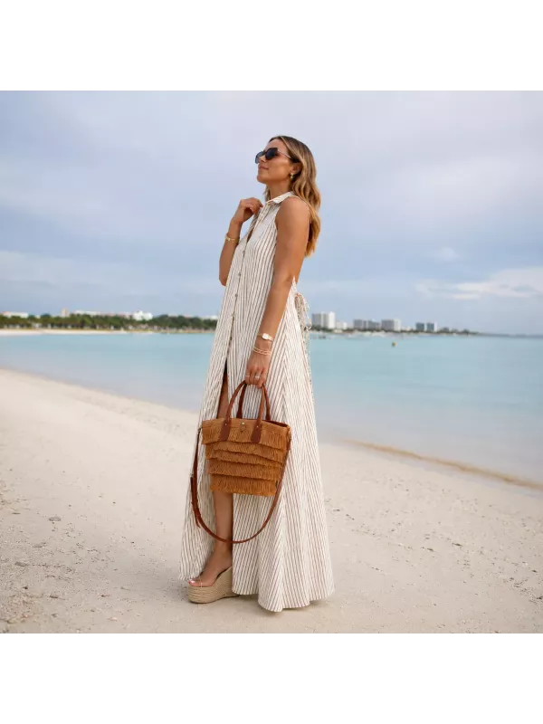 Vestido Jely de rayas camel
