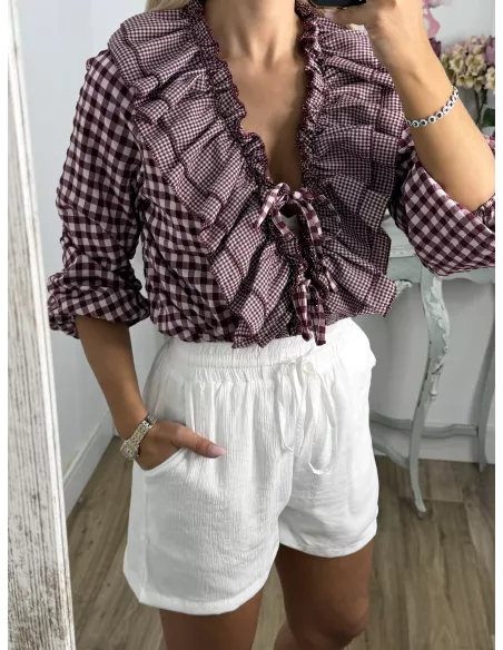 Camisa Romeo de cuadros burdeos