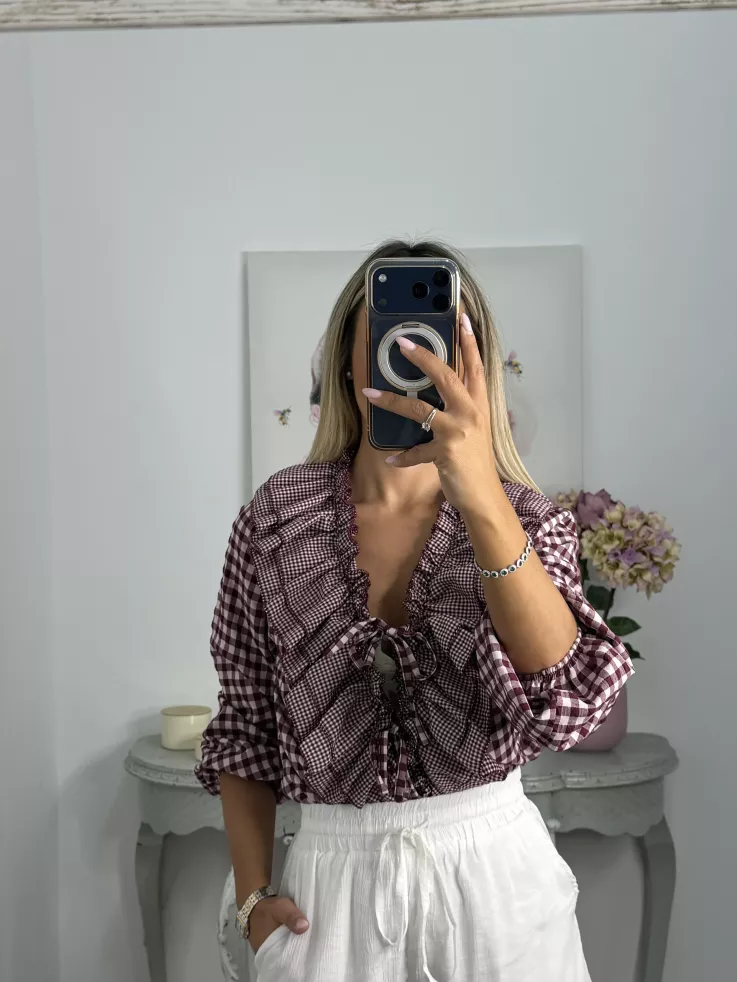 Camisa Romeo de cuadros burdeos