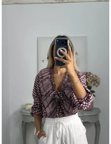Camisa Romeo de cuadros burdeos