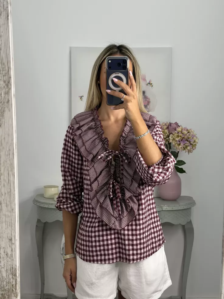 Camisa Romeo de cuadros burdeos