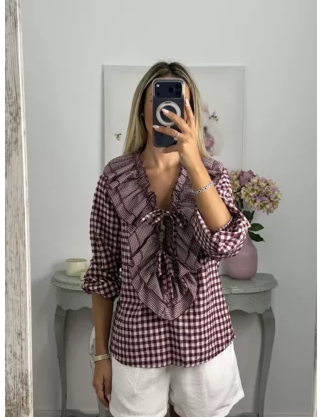 Camisa Romeo de cuadros burdeos