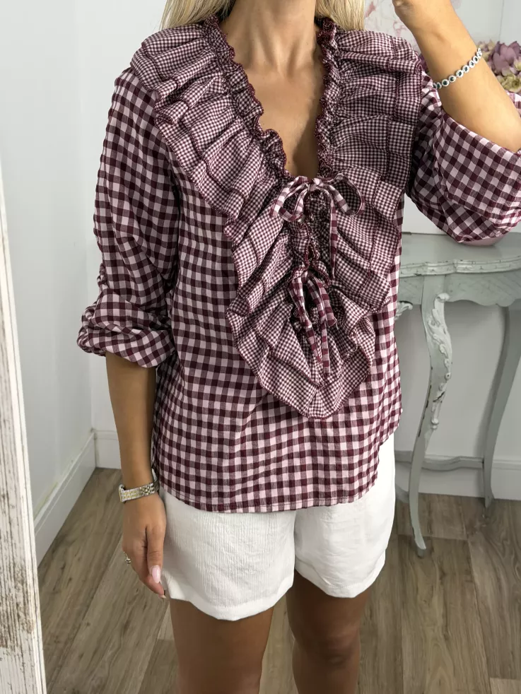 Camisa Romeo de cuadros burdeos