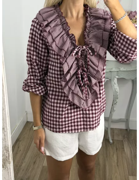 Camisa Romeo de cuadros burdeos
