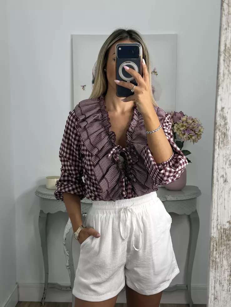 Camisa Romeo de cuadros burdeos