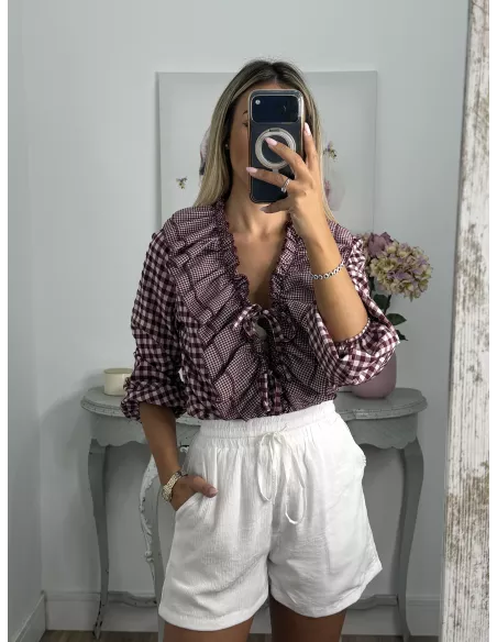 Camisa Romeo de cuadros burdeos