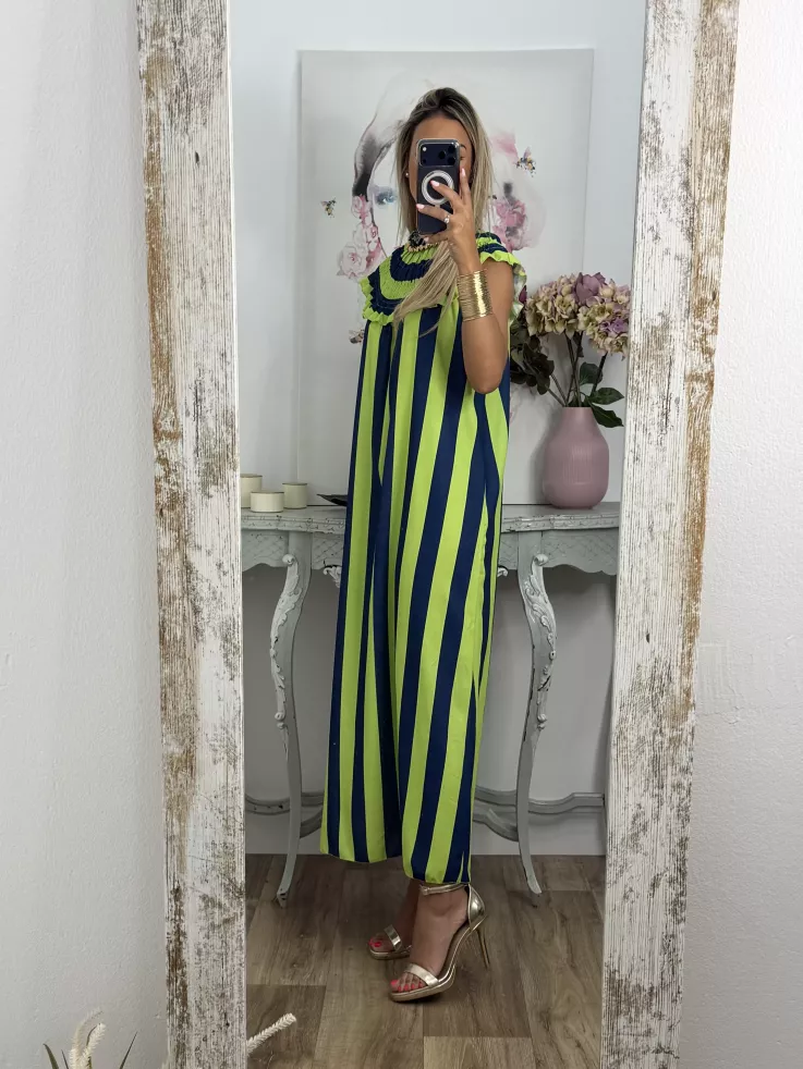 Vestido Maika de rayas lima y azul