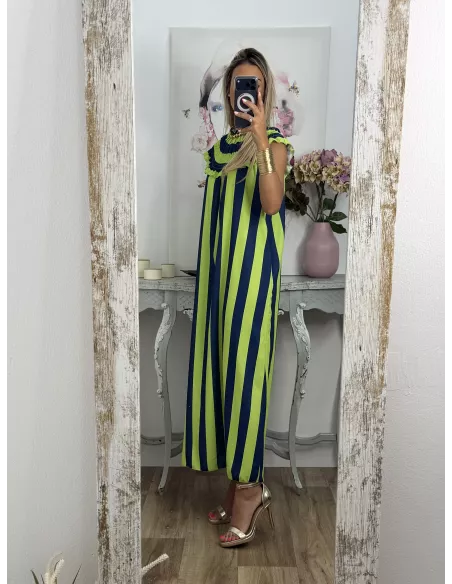 Vestido Maika de rayas lima y azul