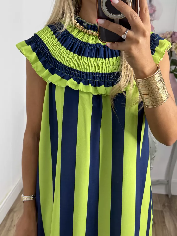 Vestido Maika de rayas lima y azul