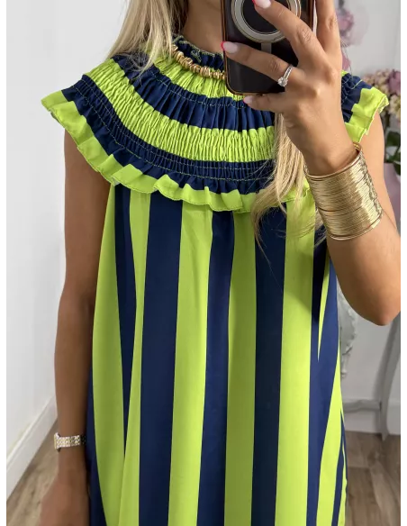 Vestido Maika de rayas lima y azul