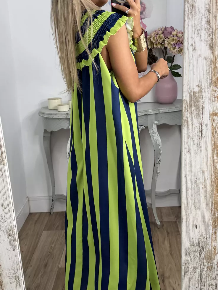 Vestido Maika de rayas lima y azul