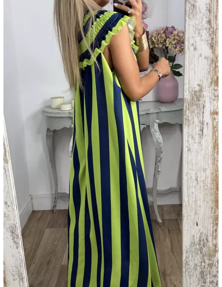 Vestido Maika de rayas lima y azul