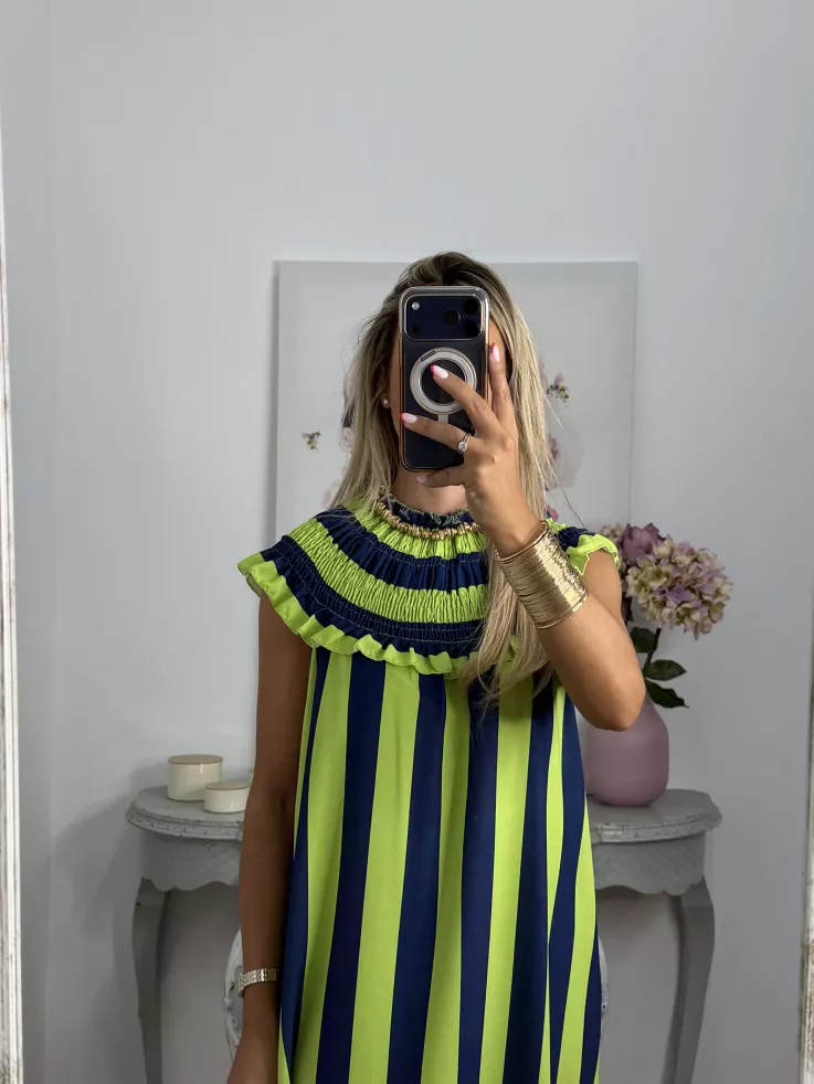 Vestido Maika de rayas lima y azul
