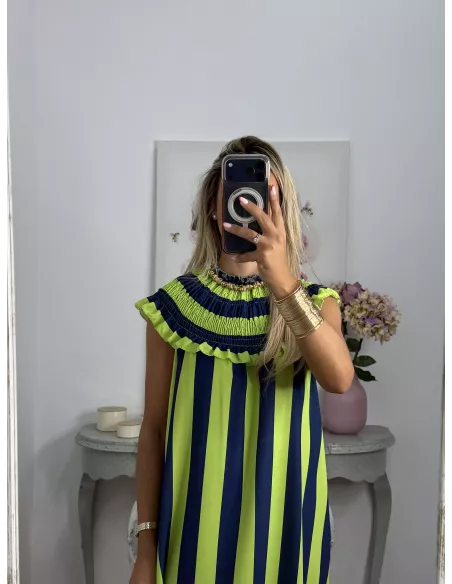 Vestido Maika de rayas lima y azul