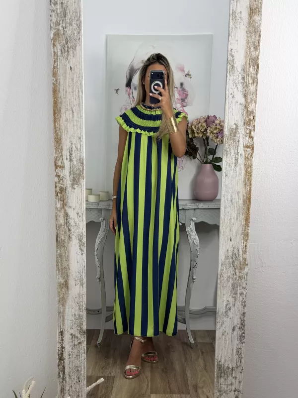 Vestido Maika de rayas lima y azul